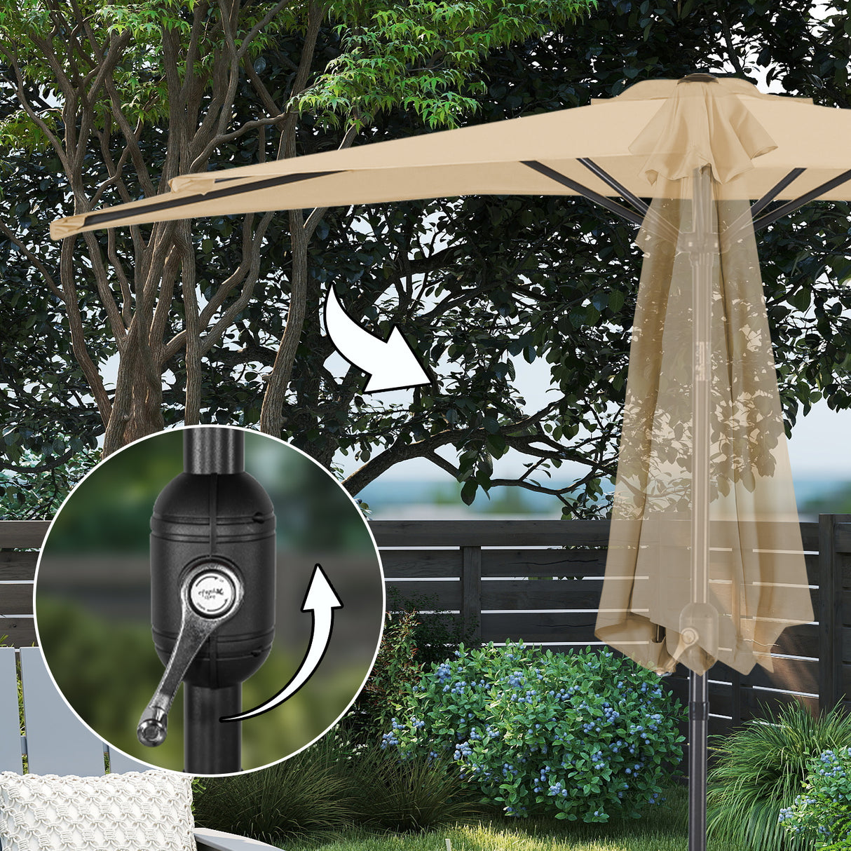 Angel Living 2.7M Halber Sonnenschirm mit Kurbel und Neigbar, UV-Schutz Marktschirm für Terrasse,Poolbereich,Balkon & Garten