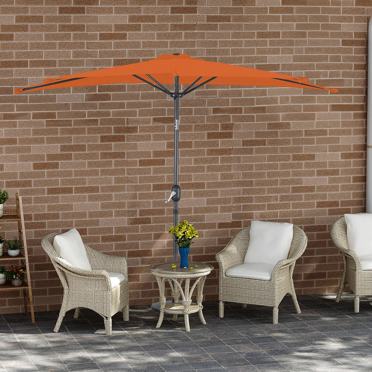 Angel Living 2.7M Halber Sonnenschirm mit Kurbel und Neigbar, UV-Schutz Marktschirm für Terrasse,Poolbereich,Balkon & Garten