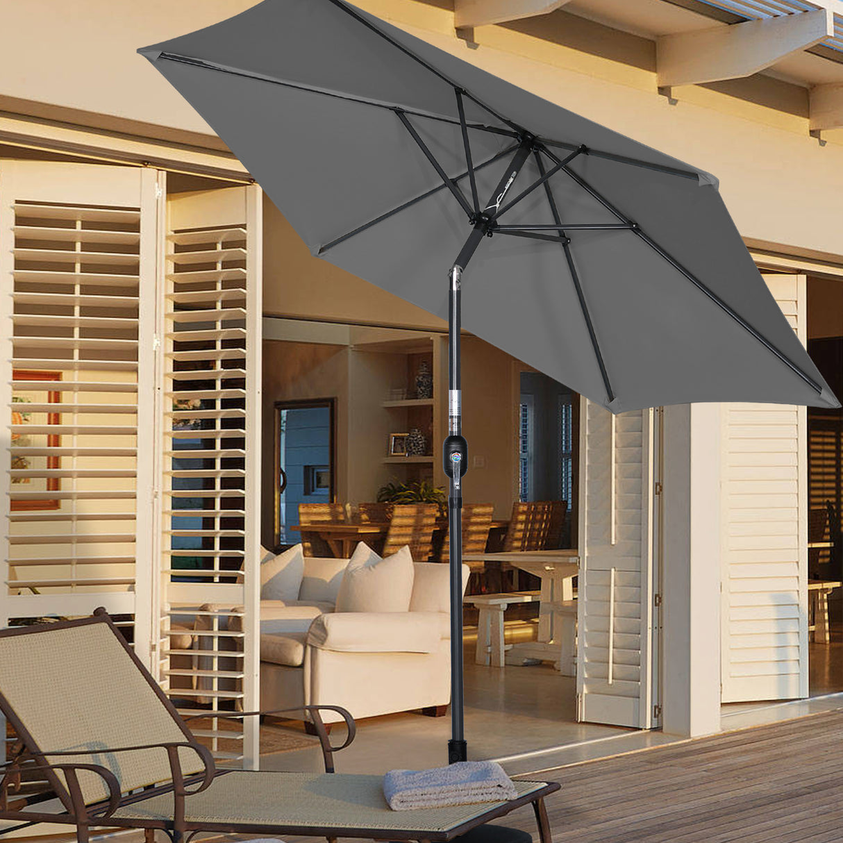 Angelo Living Parasol s 300 cm Giardino Umbrella Mercato Umbrella Umbrella Umbrella Taupe Round Sunshade Crema solare in alluminio e poliestere UV50