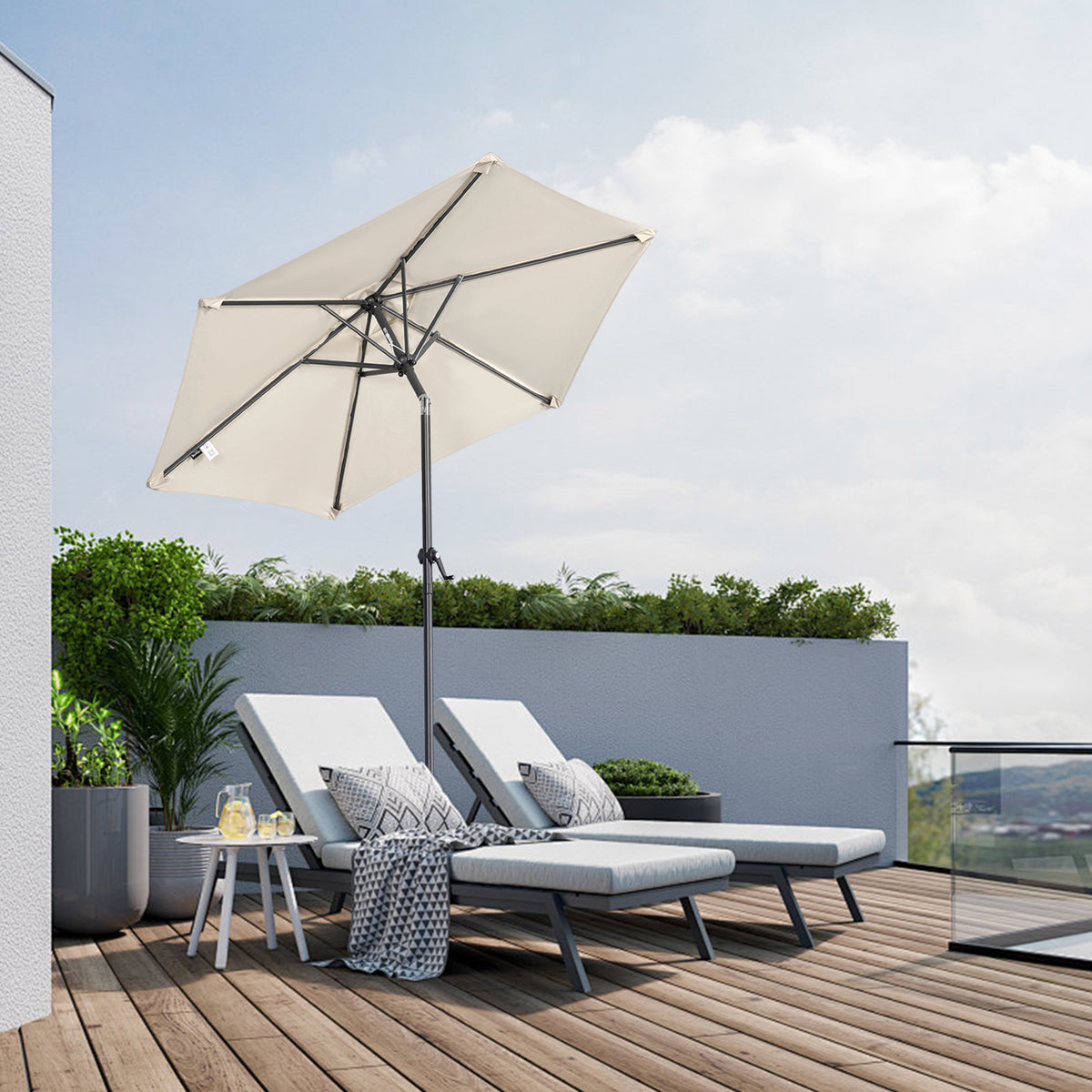 Angel Living Sonnenschirm 2M mit Kurbel und Neigbar, Gartenschirm Marktschirm Terrassenschirm Taupe Rund Sonneschirm Sonnenschutz aus Polyester UV50+