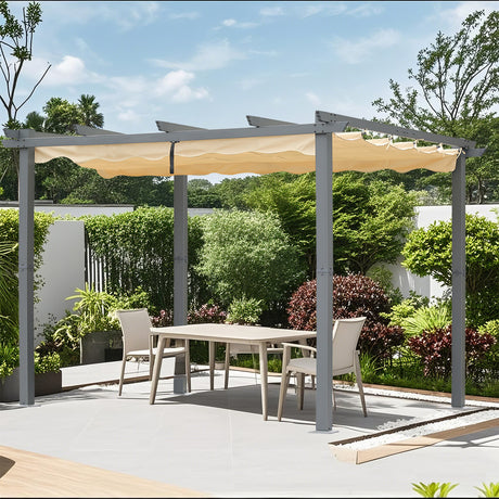 Pergola aus Aluminium in anthrazit, Dachrohre aus Stahl, Verstellbares Dach aus Polyester