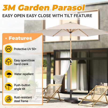 Angel Living Sonnenschirm Ø 300 cm Gartenschirm Marktschirm Terrassenschirm Taupe Rund Sonneschirm Sonnenschutz aus Aluminium und Polyester UV50+ (Cremegelb)