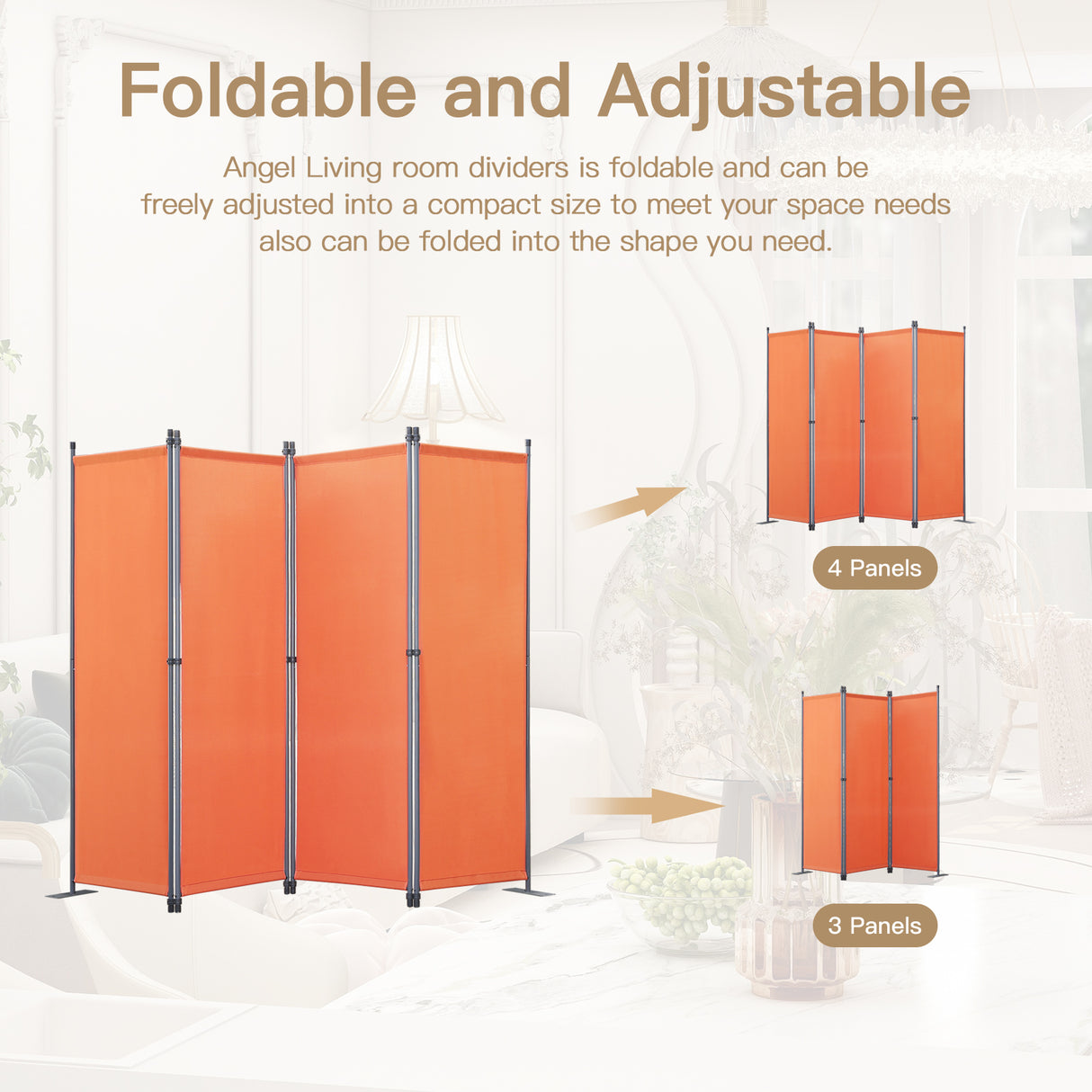 Angel Living Paravant 4pcsper écran, écran pliant Espace diviseur protection oculaire en acier et polyester
