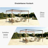 Angel Living Pergola aus einer Stahl-Aluminium-Kombination, 3 x 4 m, mit Einziehbarem Dach, Wasserdichtes Dach ohne Einfassung aus Polyester mit PU-Beschichtung, UV-beständig, für den Außenbereich: Garten, Terrasse (Cremegelb)