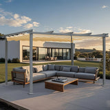 Pergola aus Aluminium in anthrazit, Dachrohre aus Stahl, Verstellbares Dach aus Polyester