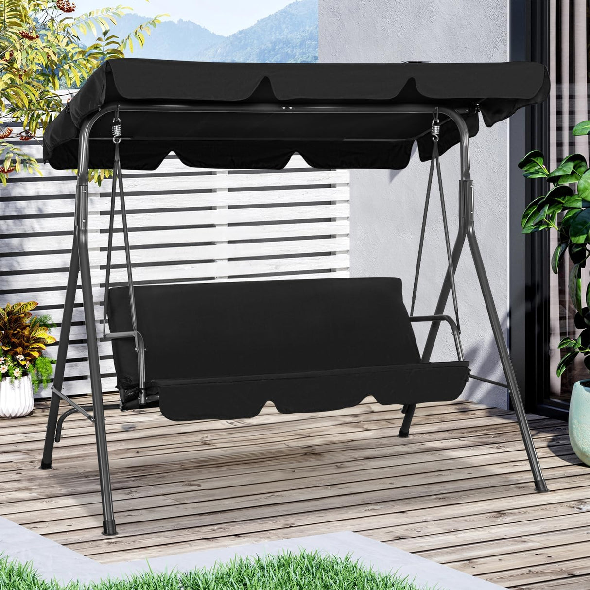 Hollywoodschaukel Gartenschaukel 3 Sitzer mit Sonnenschutz 173x110x151 – Angel Living