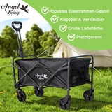 Angel Living Bollerwagen Faltbar 200L mit Tragkraft bis 100KG, Handwagen Klappbar, Faltbarer Campingwagen mit Höhenverstellbarem Griff, Leicht und Platzsparend, Stabil, 600D Oxford-Gewebe, Schwarz