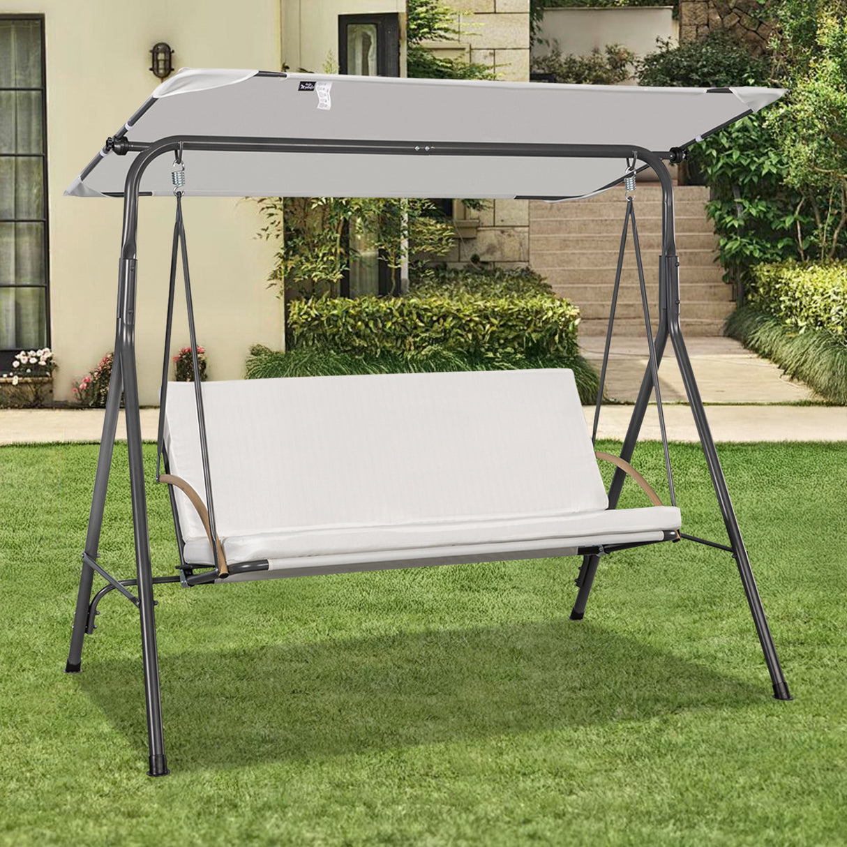 Angel Living Hollywoodschaukel 3-Sitzer Gartenschaukel mit Sonnendach und Sitzbezug 170 x 110 x 152 cm Weiß