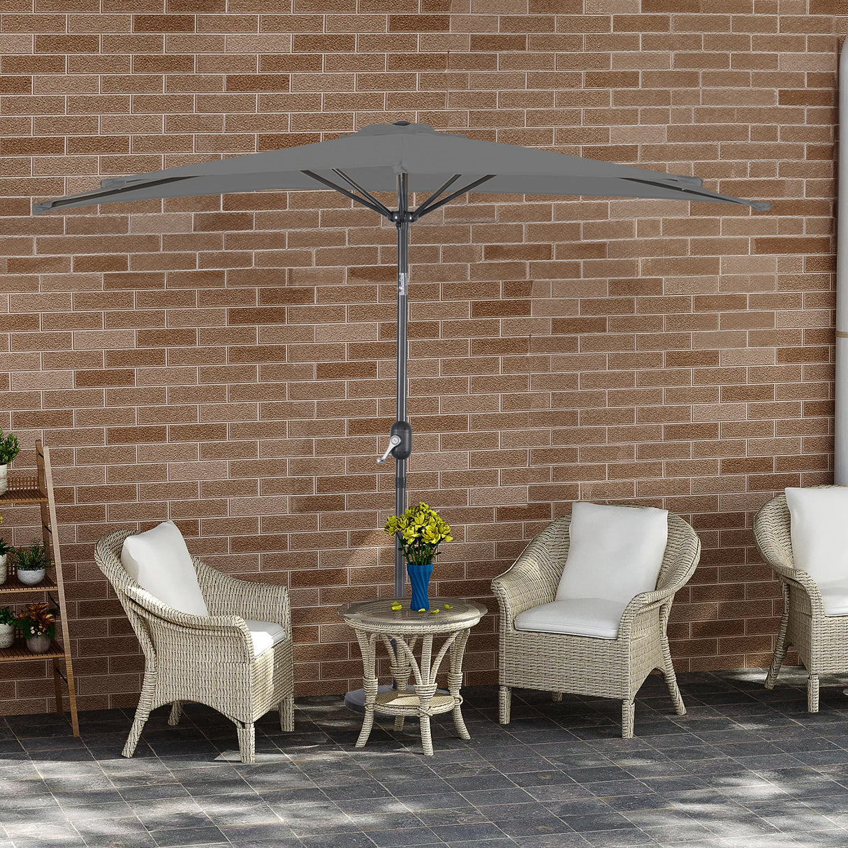Angel Living 2.7M Halber Sonnenschirm mit Kurbel und Neigbar, UV-Schutz Marktschirm für Terrasse,Poolbereich,Balkon & Garten