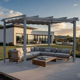 Pergola aus Aluminium in anthrazit, Dachrohre aus Stahl, Verstellbares Dach aus Polyester