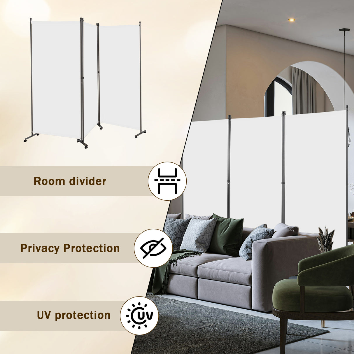 Angel Living Paravent Raumteiler 3 Teilig 243x180 cm, Faltbare Trennwand Spanische Wand, Dekorativer Paravent als Raumtrenner für Wohnzimmer Büro Balkon
