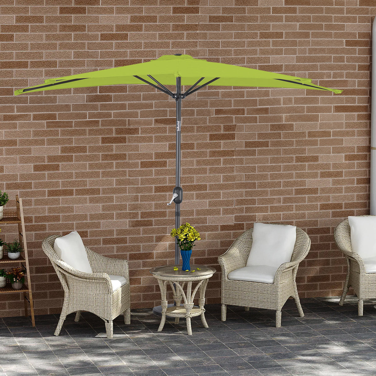 Angel Living 2.7M Halber Sonnenschirm mit Kurbel und Neigbar, UV-Schutz Marktschirm für Terrasse,Poolbereich,Balkon & Garten
