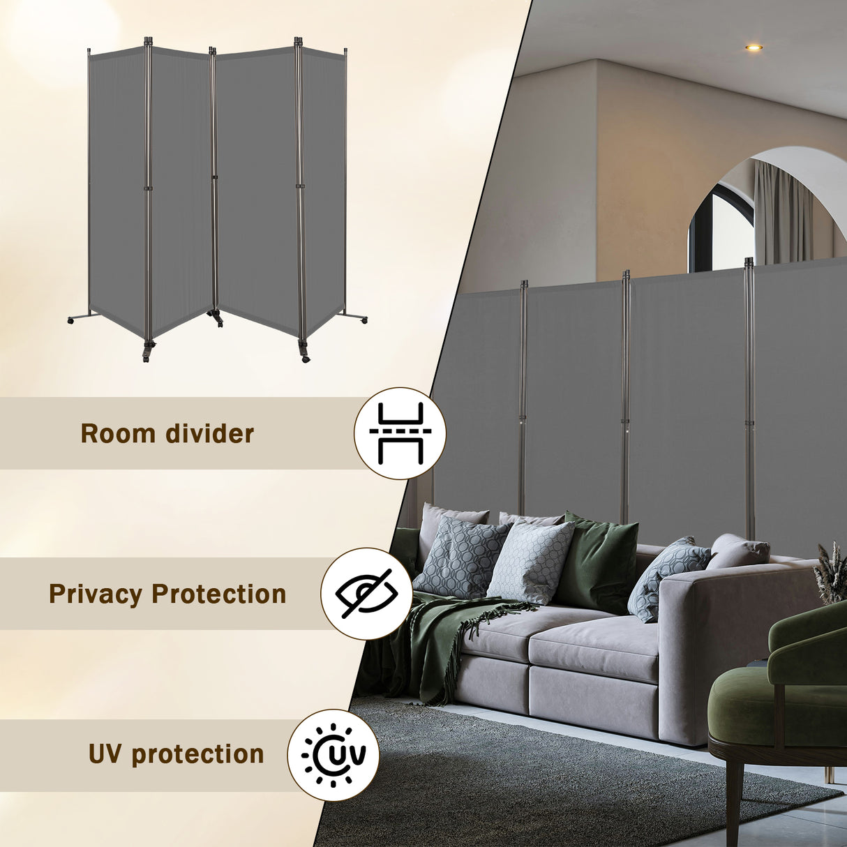 Angel Living Paravent Raumteiler 4 Teilig 324x180 cm, Faltbare Trennwand Spanische Wand, Dekorativer Paravent als Raumtrenner für Wohnzimmer Büro Balkon