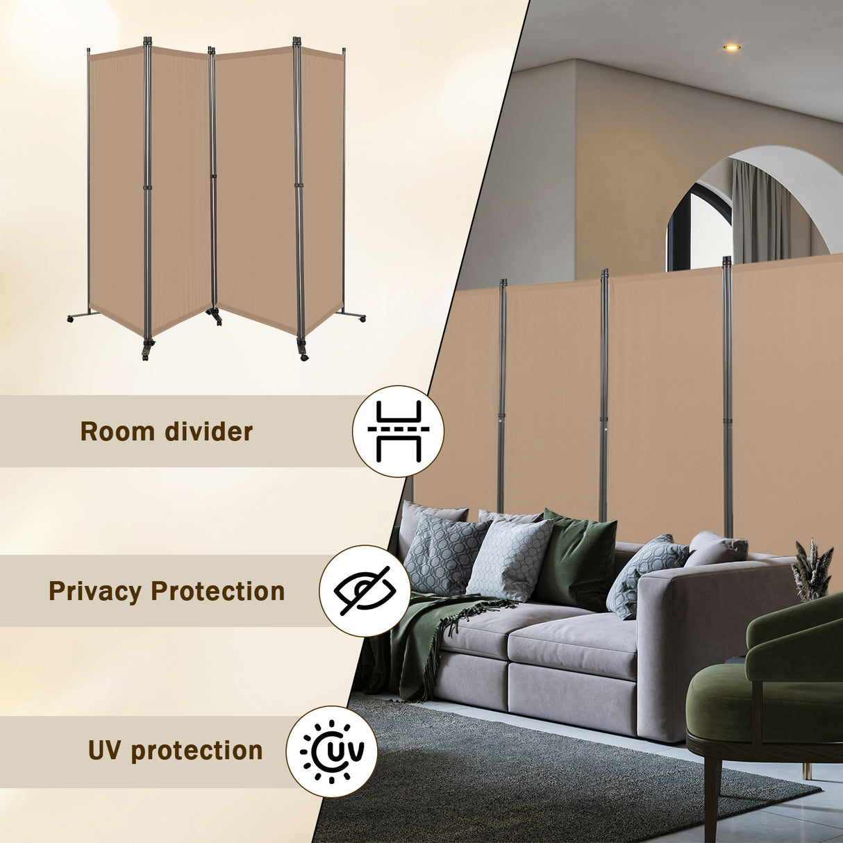 Angel Living Paravent Raumteiler 4 Teilig 324x180 cm, Faltbare Trennwand Spanische Wand, Dekorativer Paravent als Raumtrenner für Wohnzimmer Büro Balkon