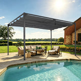 Angel Living Pergola aus einer Stahl-Aluminium-Kombination mit einziehbarem Dach, wasserdichtes Dach ohne Einfassung aus Polyester mit PU-Beschichtung, UV-beständig, für den Außenbereich: Garten, Terrasse