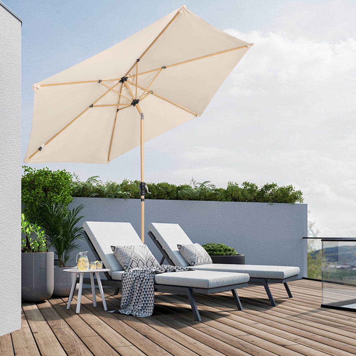 Angel Living Sonnenschirm Ø 270 cm Gartenschirm Marktschirm Terrassenschirm Taupe Rund Sonneschirm Sonnenschutz aus aus Metall, Stahl und Polyester UV50+