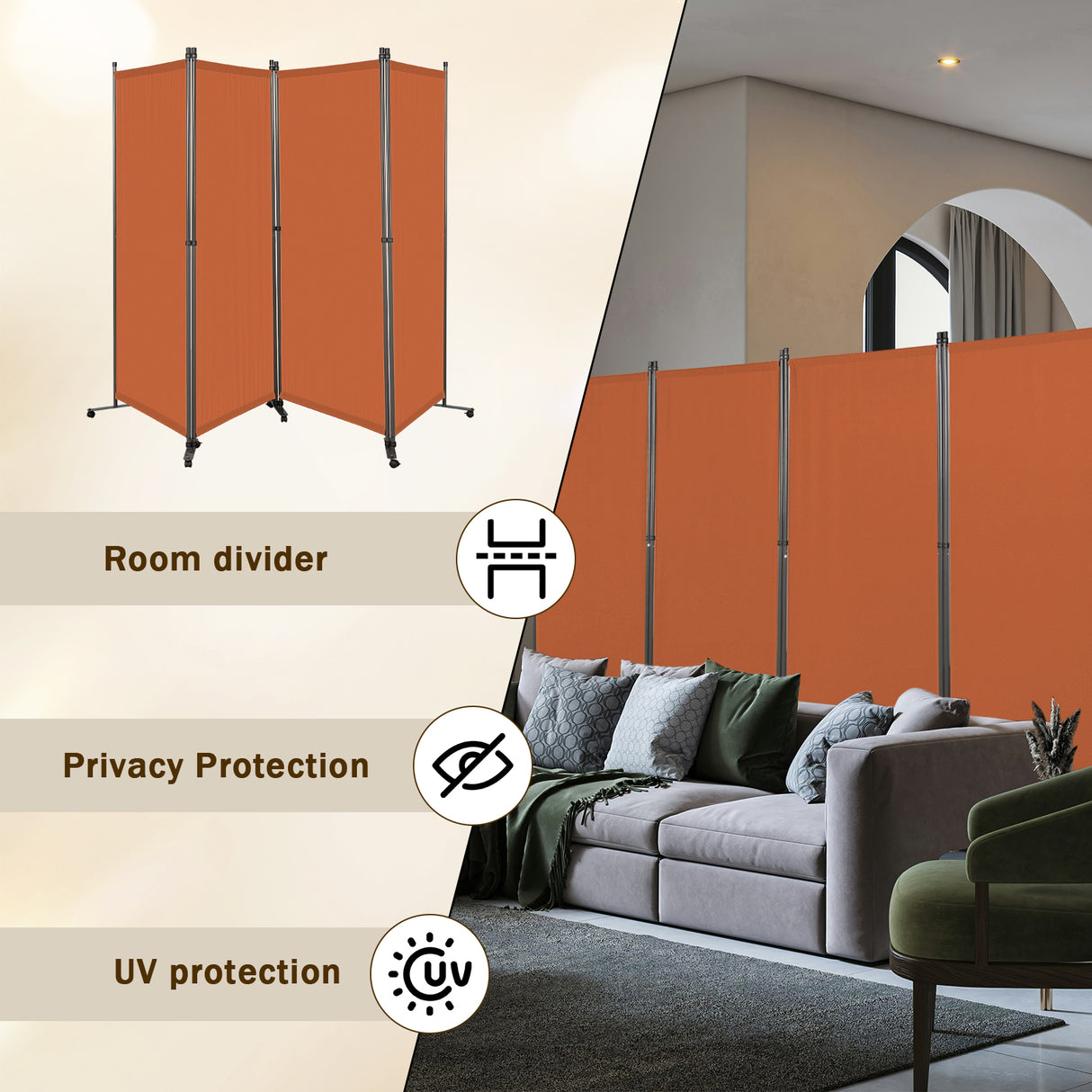 Angel Living Paravent Raumteiler 4 Teilig 324x180 cm, Faltbare Trennwand Spanische Wand, Dekorativer Paravent als Raumtrenner für Wohnzimmer Büro Balkon