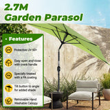 Angel Living 270cm semicircular parasol, market umbrella, patio umbrella with crank for garden, patios, courtyards, swimming pools, with UV protection 40+