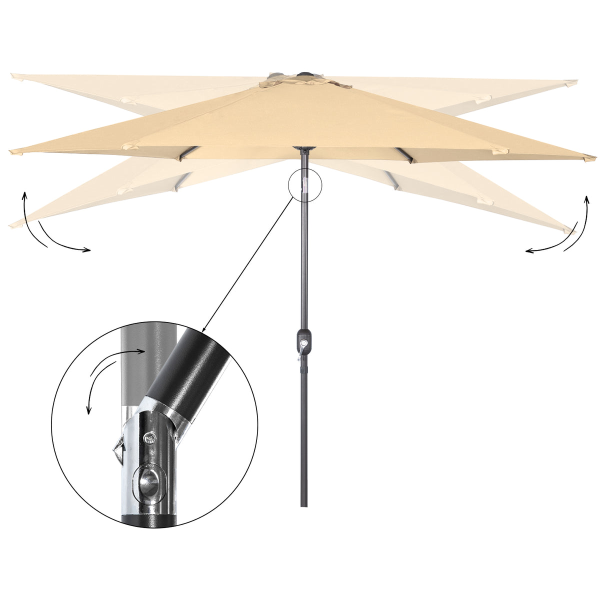 Angel Living Sonnenschirm Ø 300 cm Gartenschirm Marktschirm Terrassenschirm Taupe Rund Sonneschirm Sonnenschutz aus Metall und Polyester UV50+