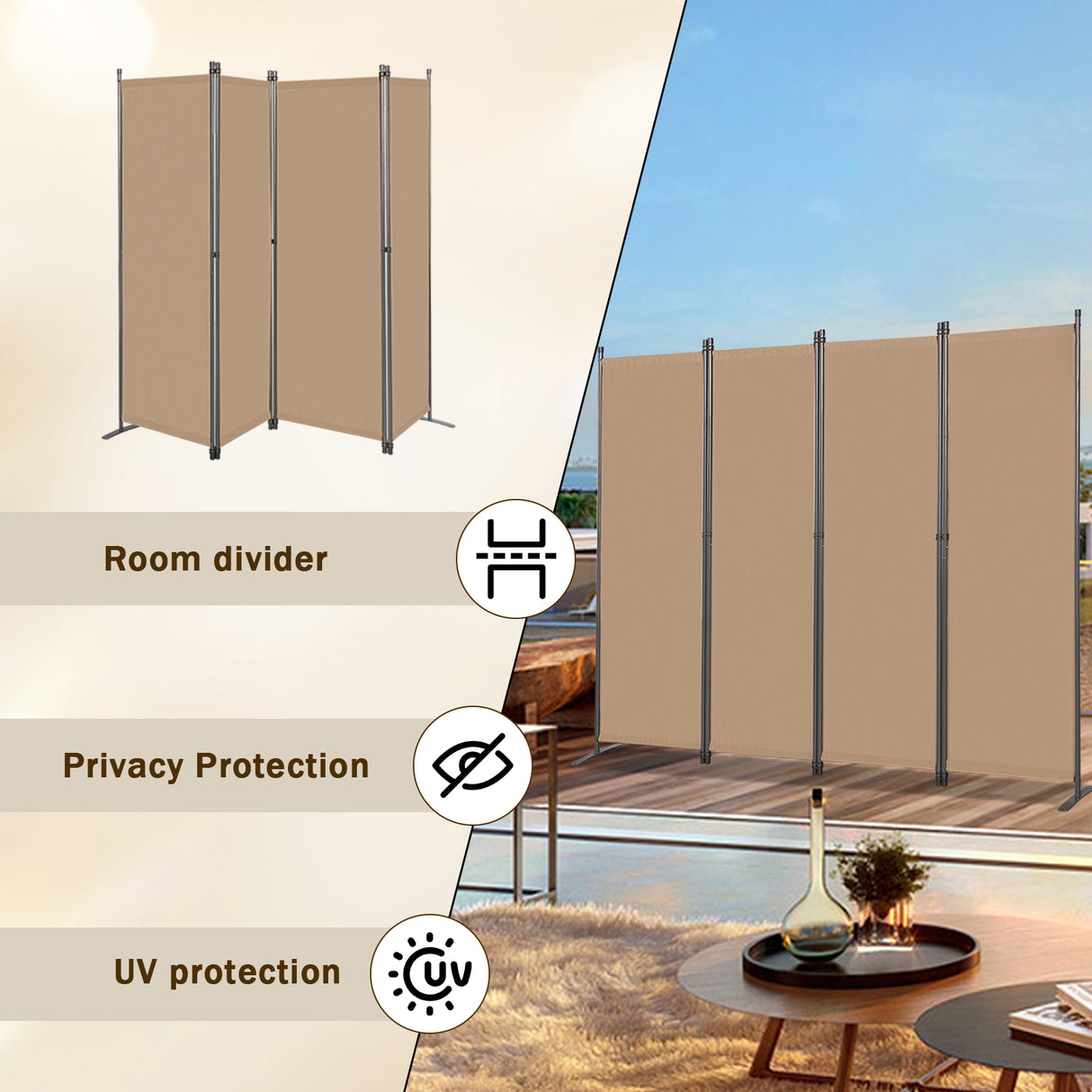 Angel Living Screen 4-part privacy screen, folding screen room divider privacy screen made of steel and polyester