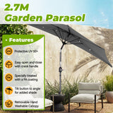 Angel Living 270cm semicircular parasol, market umbrella, patio umbrella with crank for garden, patios, courtyards, swimming pools, with UV protection 40+