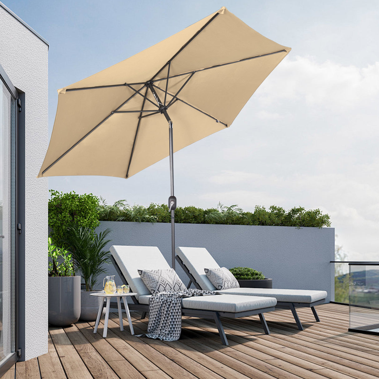 Angel Living Sonnenschirm Ø 300 cm Gartenschirm Marktschirm Terrassenschirm Taupe Rund Sonneschirm Sonnenschutz aus Metall und Polyester UV50+