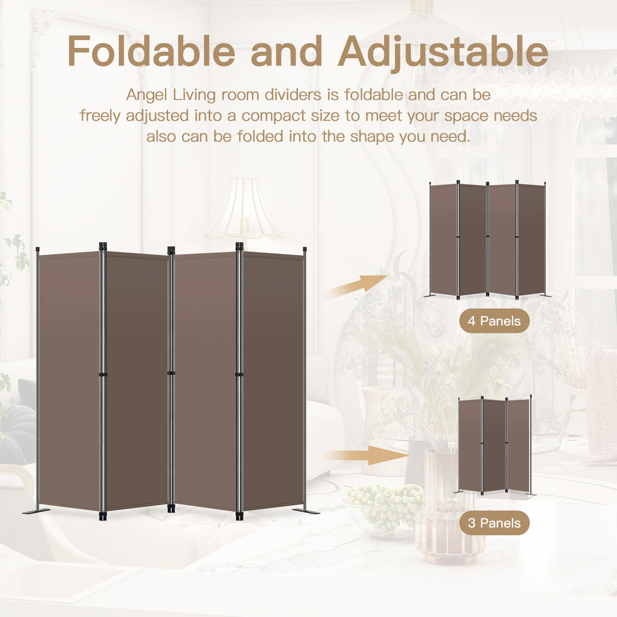 Angel Living Paravant 4pcsper écran, écran pliant Espace diviseur protection oculaire en acier et polyester