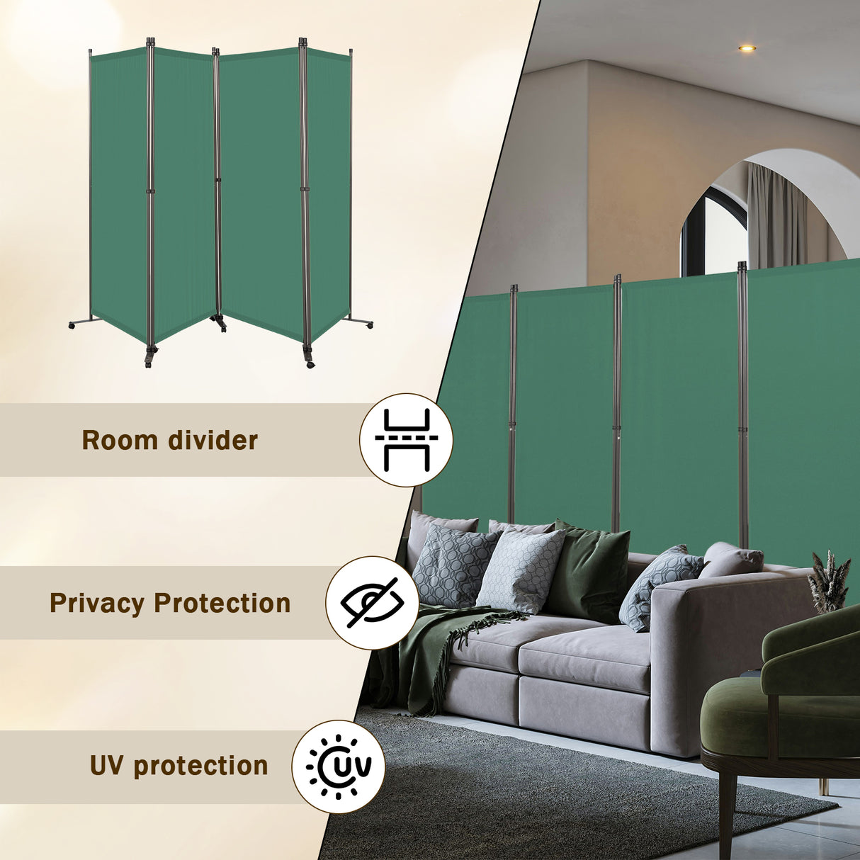 Angel Living Paravent Raumteiler 4 Teilig 324x180 cm, Faltbare Trennwand Spanische Wand, Dekorativer Paravent als Raumtrenner für Wohnzimmer Büro Balkon