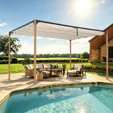 Angel Living Pergola aus einer Stahl-Aluminium-Kombination, 3 x 4 m, mit Einziehbarem Dach, Wasserdichtes Dach ohne Einfassung aus Polyester mit PU-Beschichtung, UV-beständig, für den Außenbereich: Garten, Terrasse (Cremegelb)