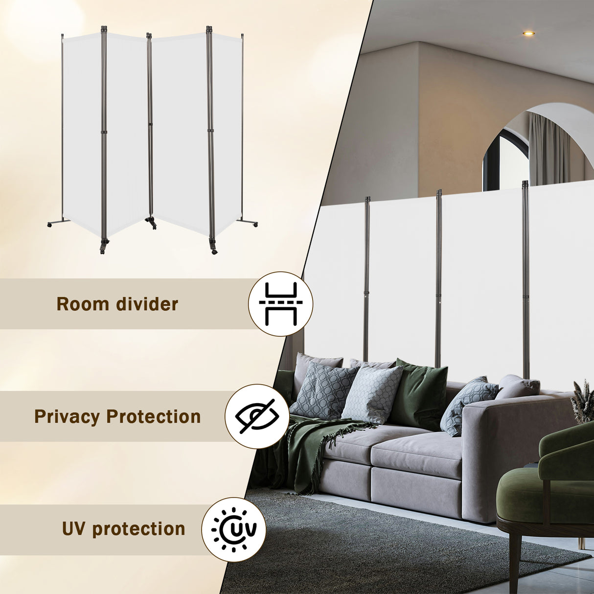 Angel Living Paravent Raumteiler 4 Teilig 324x180 cm, Faltbare Trennwand Spanische Wand, Dekorativer Paravent als Raumtrenner für Wohnzimmer Büro Balkon