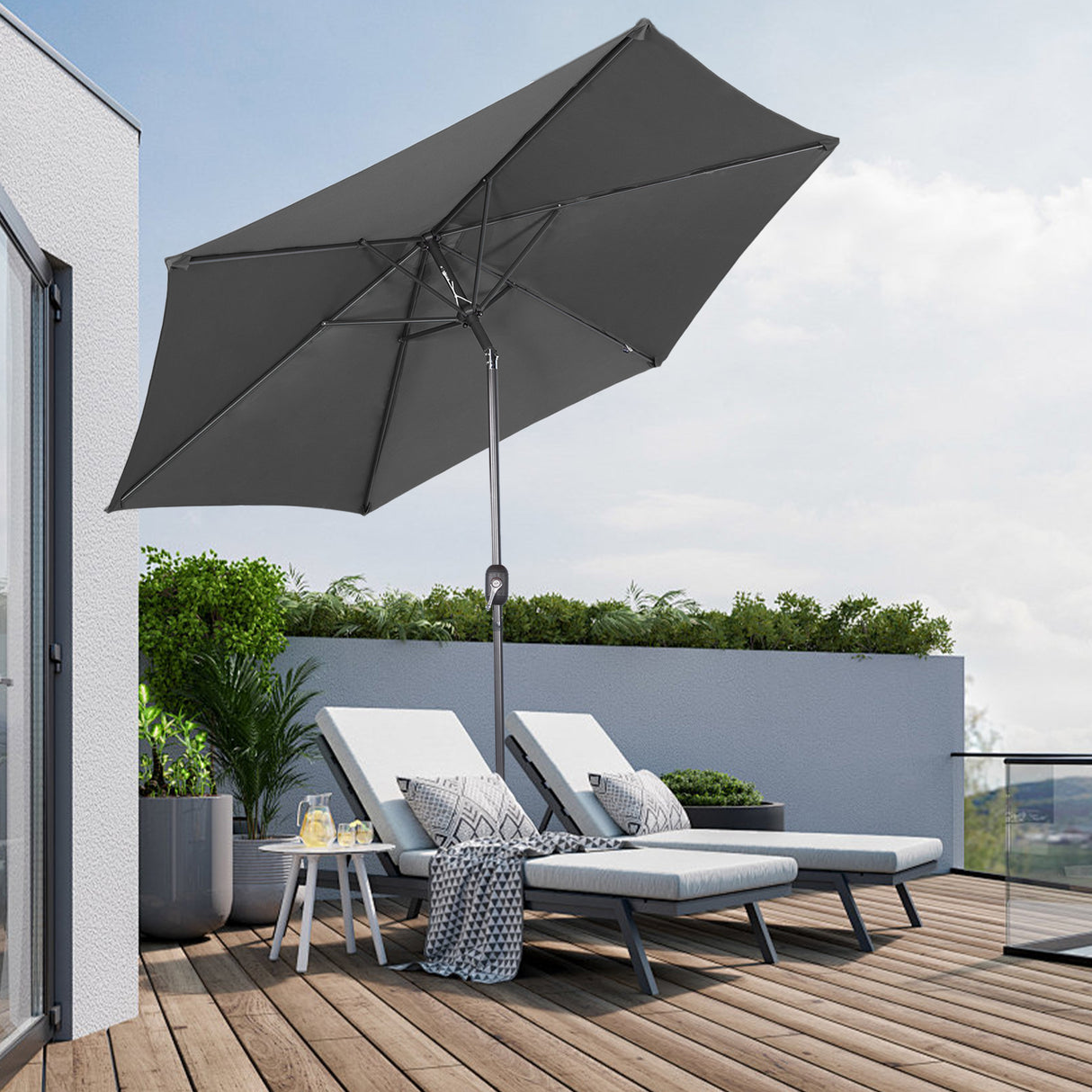 Angel Living Sonnenschirm Ø 300 cm Gartenschirm Marktschirm Terrassenschirm Taupe Rund Sonneschirm Sonnenschutz aus Metall und Polyester UV50+