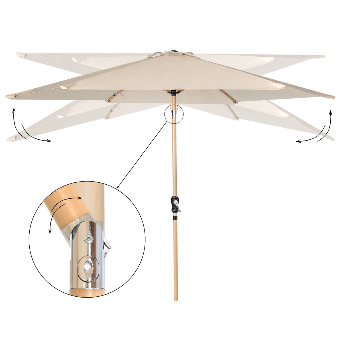 Angel Living Sonnenschirm Ø 270 cm Gartenschirm Marktschirm Terrassenschirm Taupe Rund Sonneschirm Sonnenschutz aus aus Metall, Stahl und Polyester UV50+