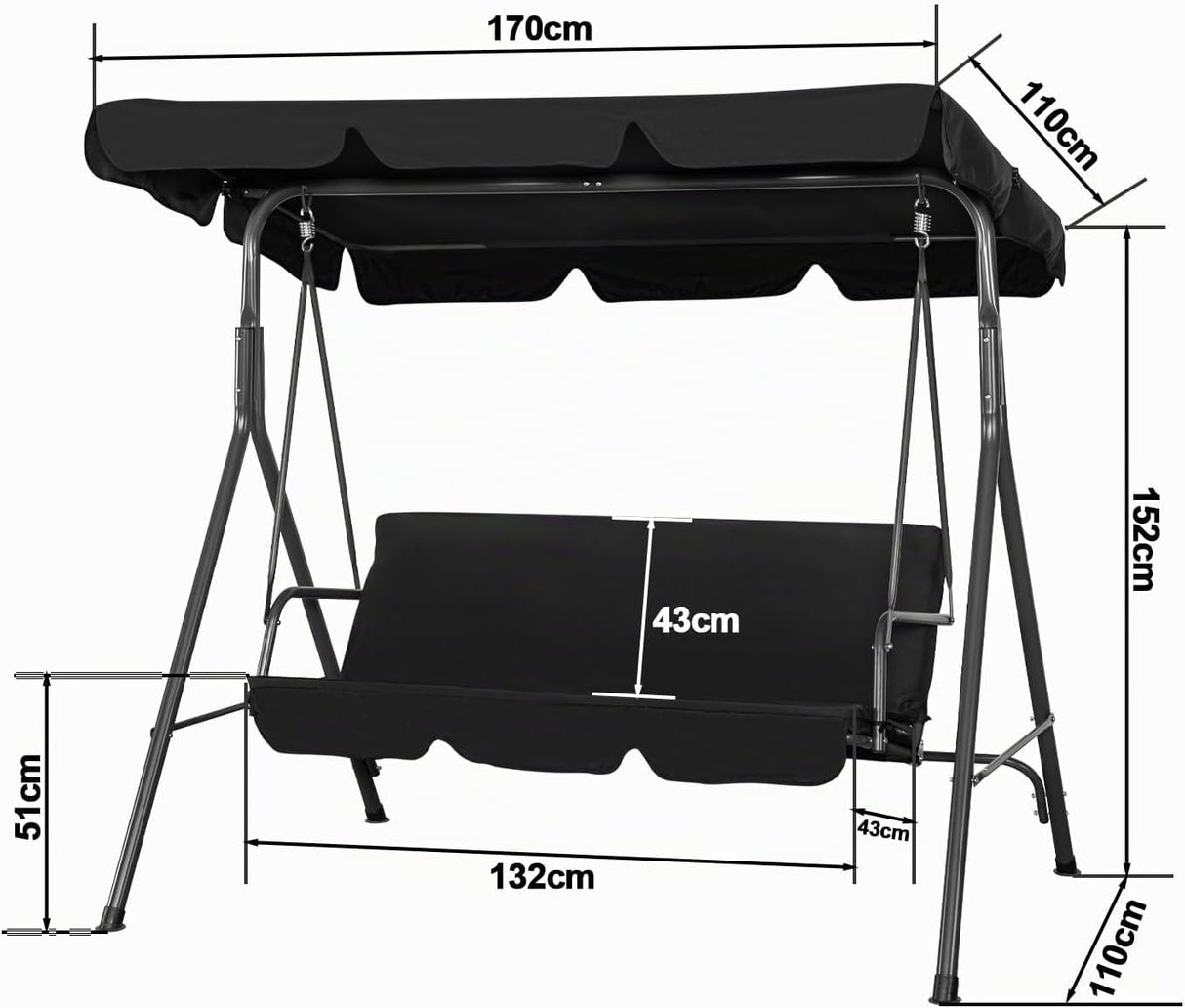 Hollywoodschaukel Gartenschaukel 3 Sitzer mit Sonnenschutz 173x110x151cm