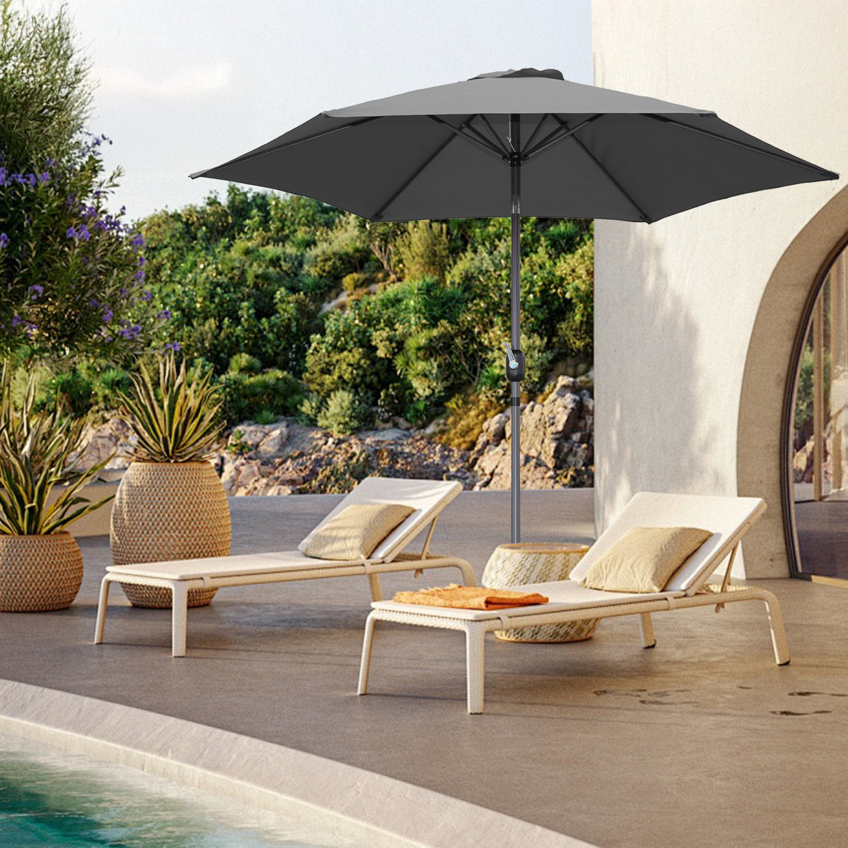 Angel Living Sonnenschirm Ø 270 cm Gartenschirm Marktschirm Terrassenschirm Taupe Rund Sonneschirm Sonnenschutz aus aus Metall, Stahl und Polyester UV50+