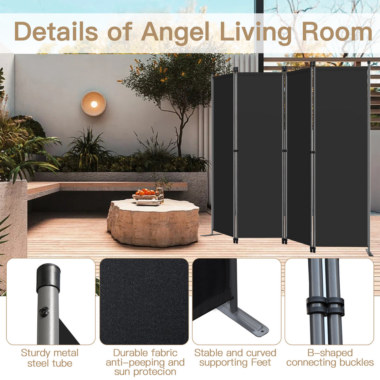 Angel Living Paravant 4pcsper écran, écran pliant Espace diviseur protection oculaire en acier et polyester