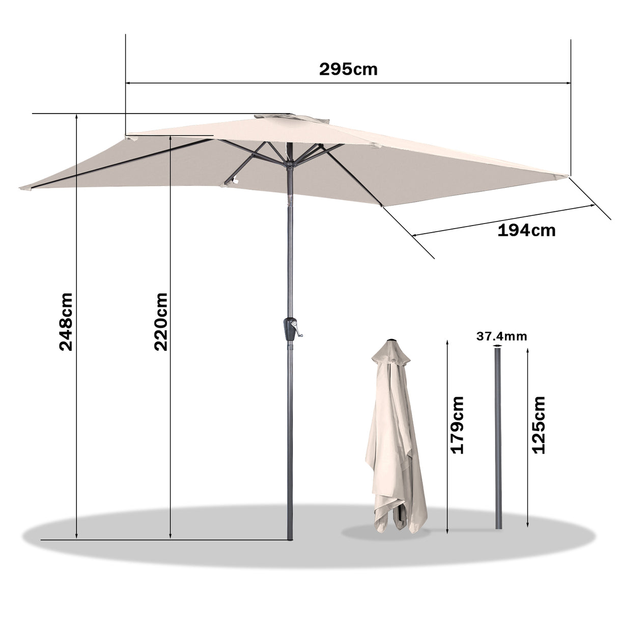 Angel Living 200 x 300 cm Sonnenschirm Rechteckig Marktschirm Terrassenschirm aus Metall mit Kurbel und Neigung für Gartenterrasse,mit UV-Schutz 40+