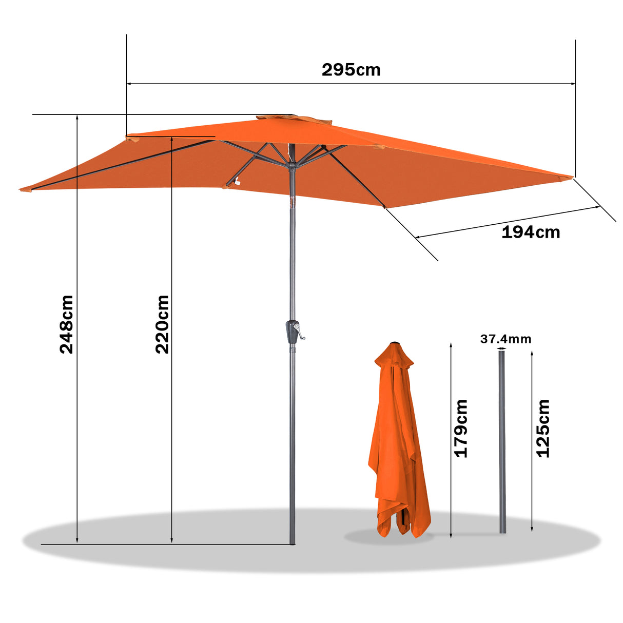 Angel Living 200 x 300 cm Sonnenschirm Rechteckig Marktschirm Terrassenschirm aus Metall mit Kurbel und Neigung für Gartenterrasse,mit UV-Schutz 40+