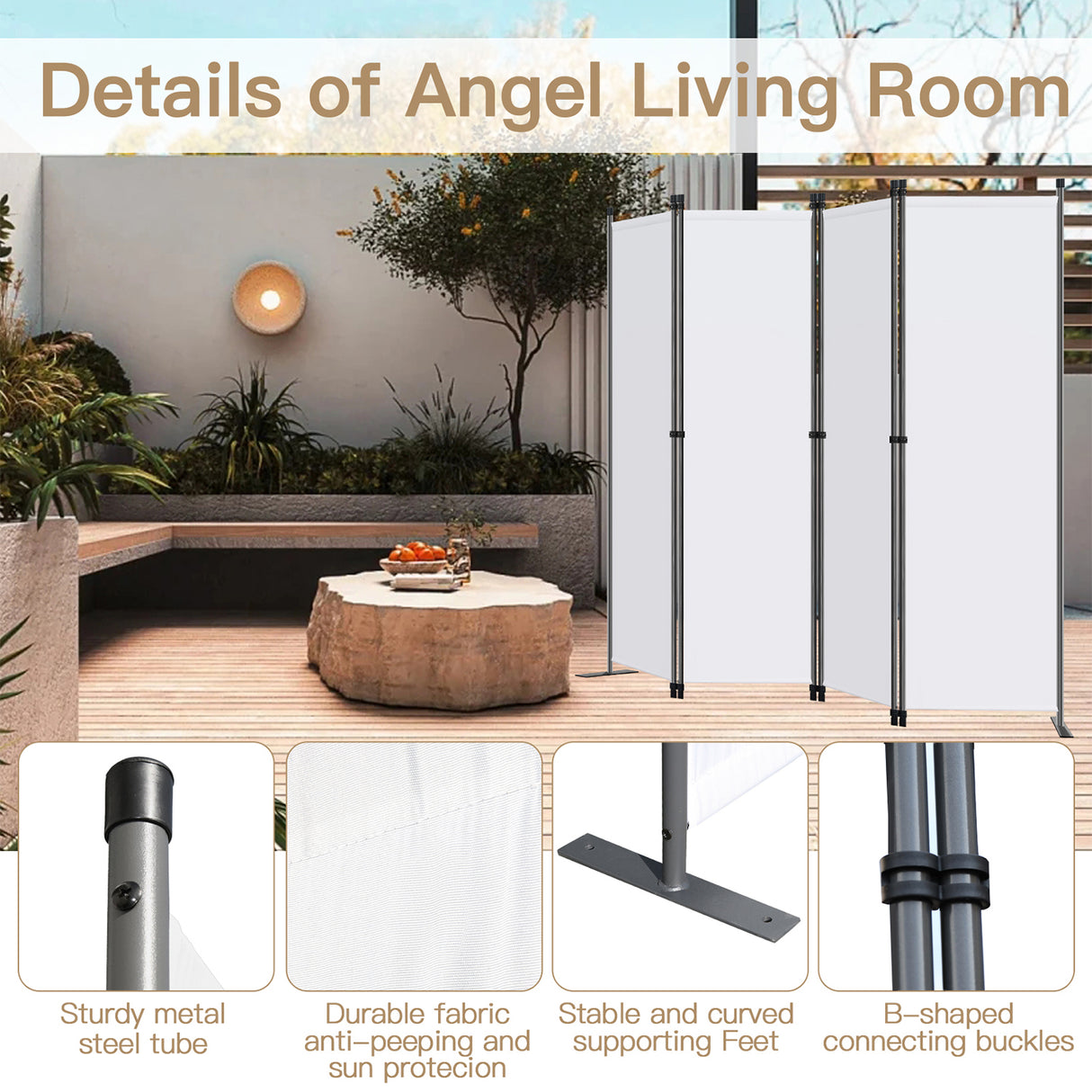 Angel Living Paravant 4pcsper écran, écran pliant Espace diviseur protection oculaire en acier et polyester