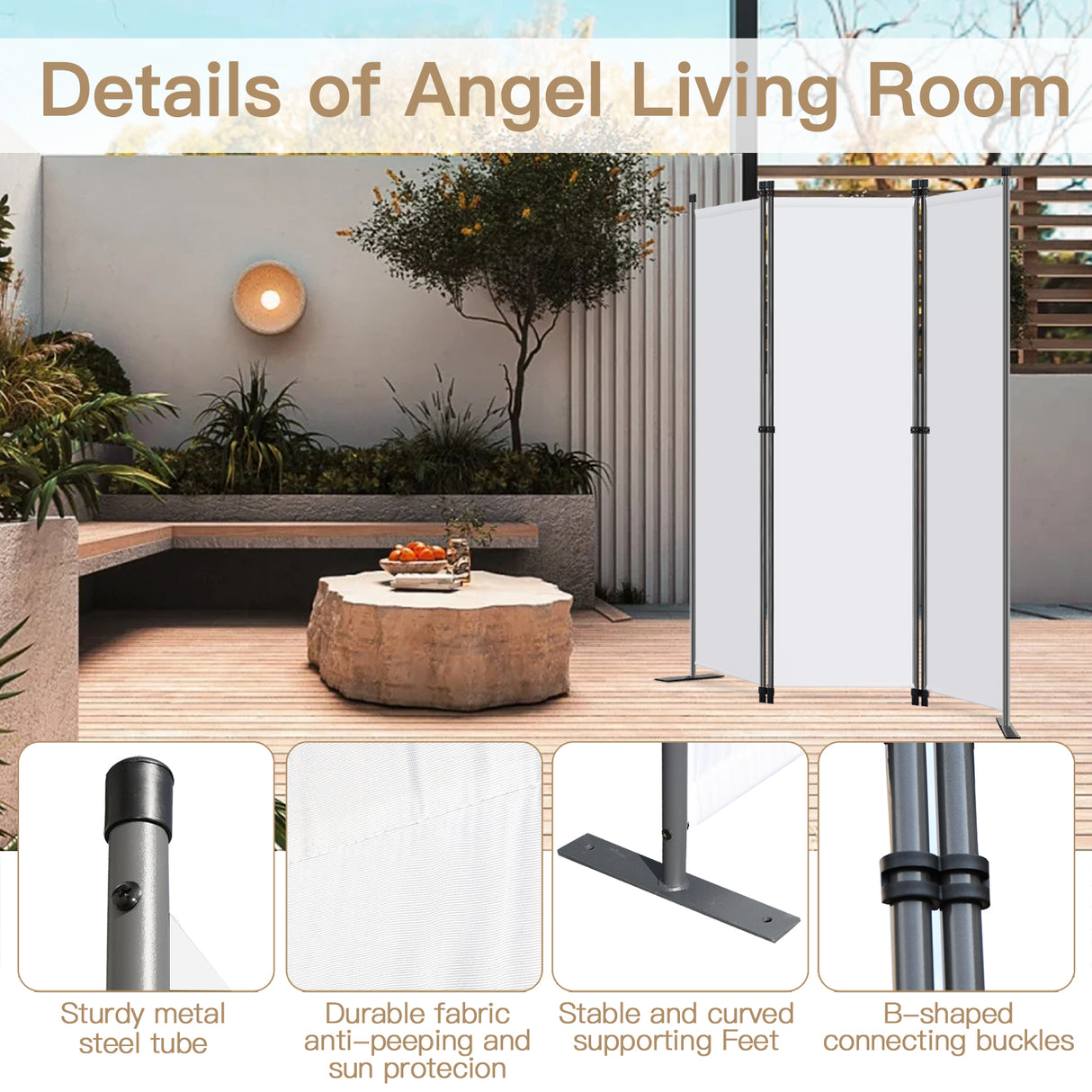 Angel Living Paravant 3tlg visual protection,valve screen space divider visual protection from steel and polyester