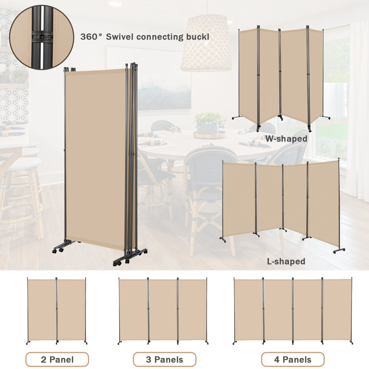 Angel Living Paravent Raumteiler 4 Teilig 324x180 cm, Faltbare Trennwand Spanische Wand, Dekorativer Paravent als Raumtrenner für Wohnzimmer Büro Balkon