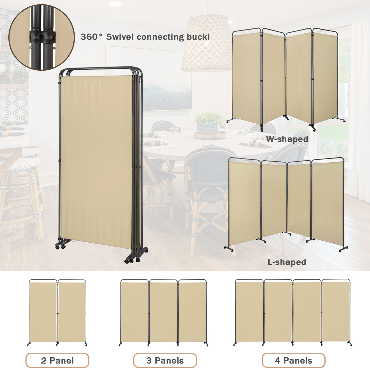Angel Living Paravent 4 Teilig 324x184 cm, Faltbare Trennwand Spanische Wand Raumteiler, Dekorativer Paravent als Raumtrenner für Wohnzimmer Büro Balkon