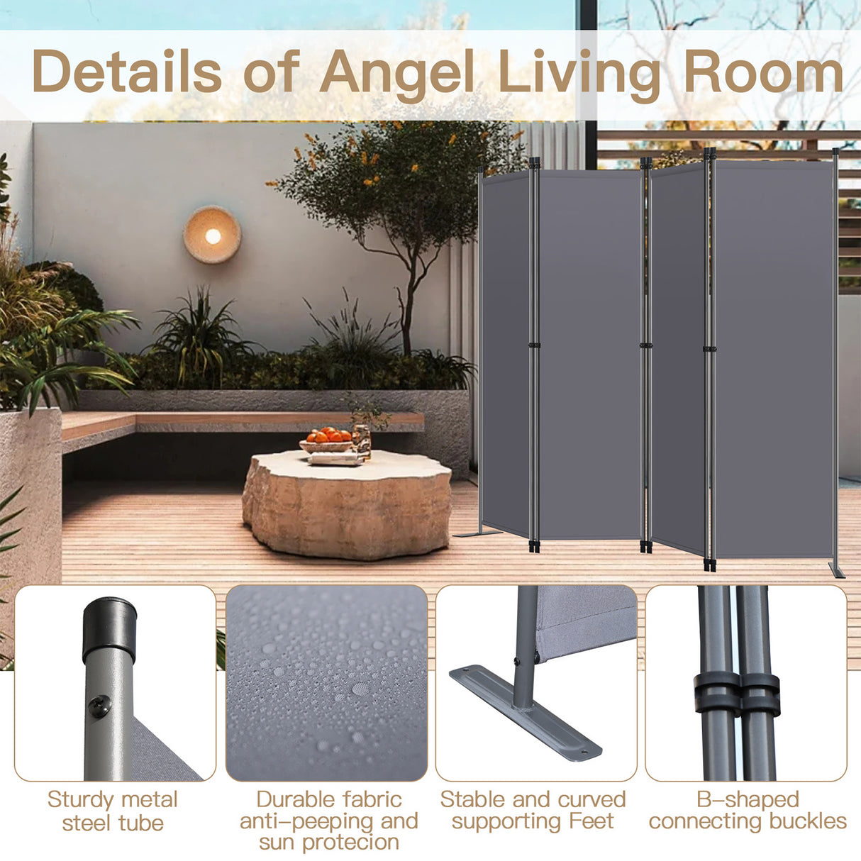 Angel Living Paravant 4pcsper écran, écran pliant Espace diviseur protection oculaire en acier et polyester