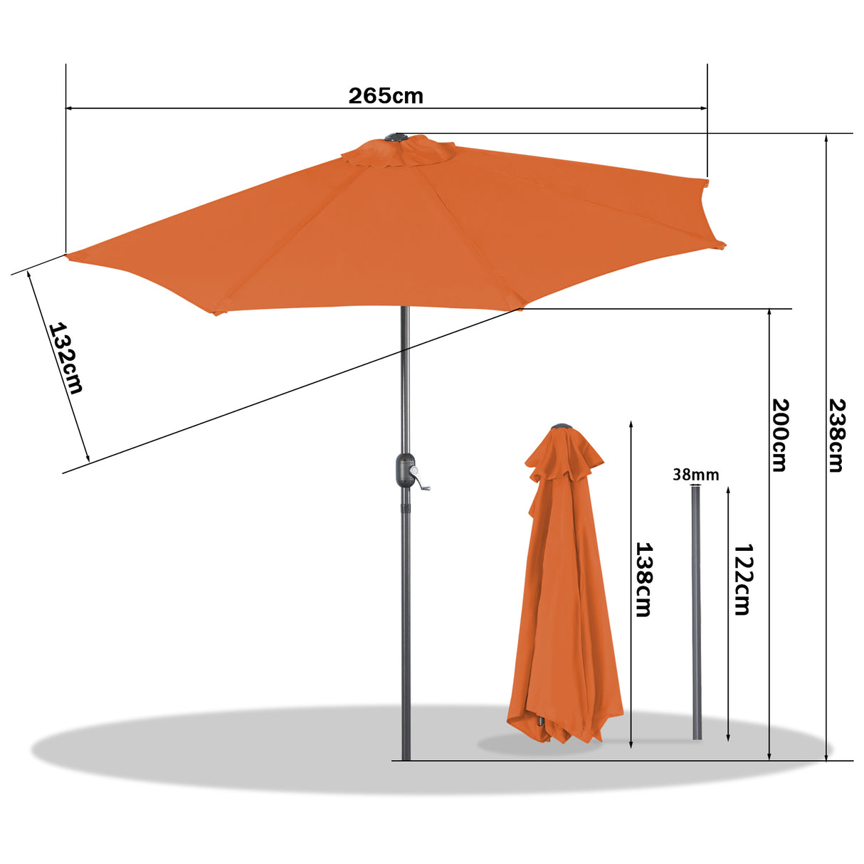 Angel Living 2.7M Halber Sonnenschirm mit Kurbel und Neigbar, UV-Schutz Marktschirm für Terrasse,Poolbereich,Balkon & Garten