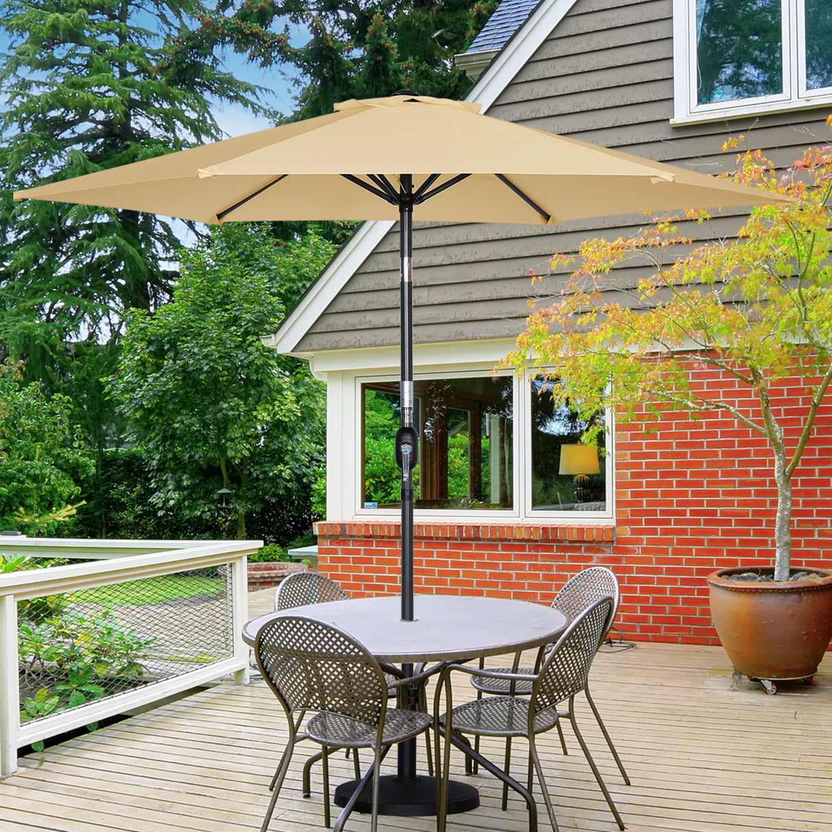 Angelo Living Parasol s 300 cm Giardino Umbrella Mercato Umbrella Umbrella Umbrella Taupe Round Sunshade Crema solare in alluminio e poliestere UV50