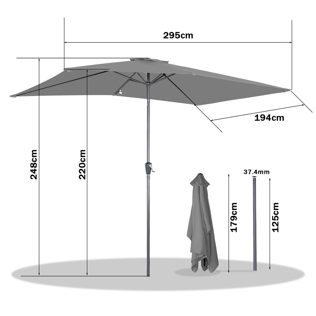 Angel Living 200 x 300 cm Sonnenschirm Rechteckig Marktschirm Terrassenschirm aus Metall mit Kurbel und Neigung für Gartenterrasse,mit UV-Schutz 40+