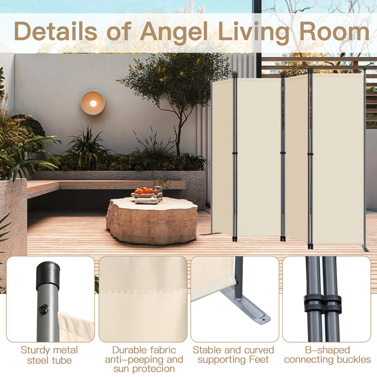 Angel Living Paravant 4pcsper écran, écran pliant Espace diviseur protection oculaire en acier et polyester