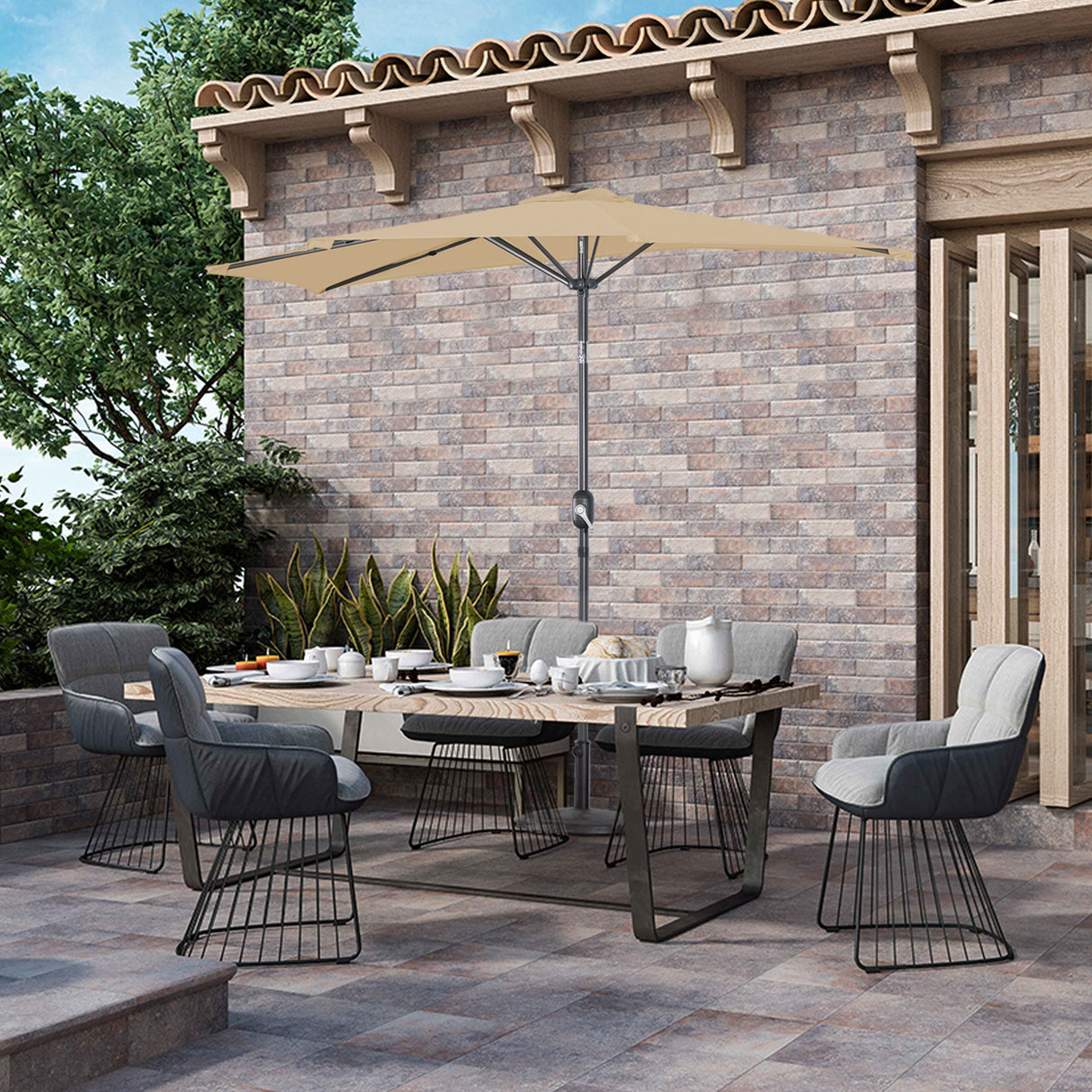 Angel Living 2.7M Halber Sonnenschirm mit Kurbel und Neigbar, UV-Schutz Marktschirm für Terrasse,Poolbereich,Balkon & Garten