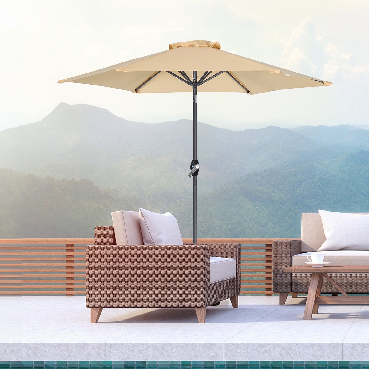 Angel Living Sonnenschirm 2.3M mit Kurbel und Neigbar, Gartenschirm Marktschirm Terrassenschirm Taupe Rund Sonneschirm Sonnenschutz aus Polyester UV50+