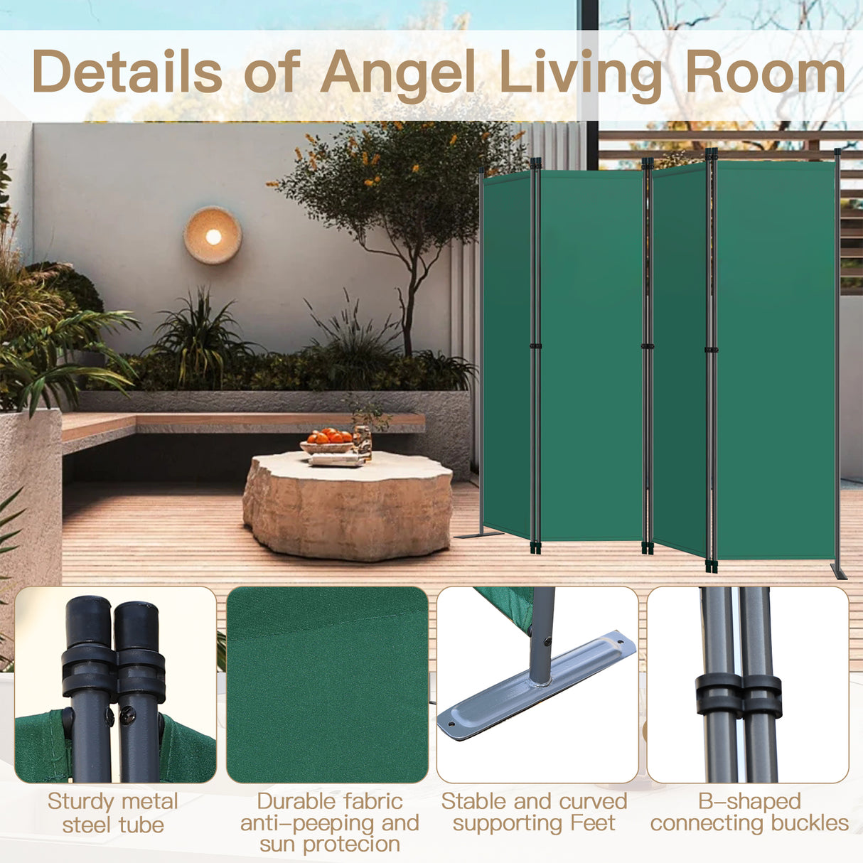 Angel Living Paravant 4pcsper écran, écran pliant Espace diviseur protection oculaire en acier et polyester