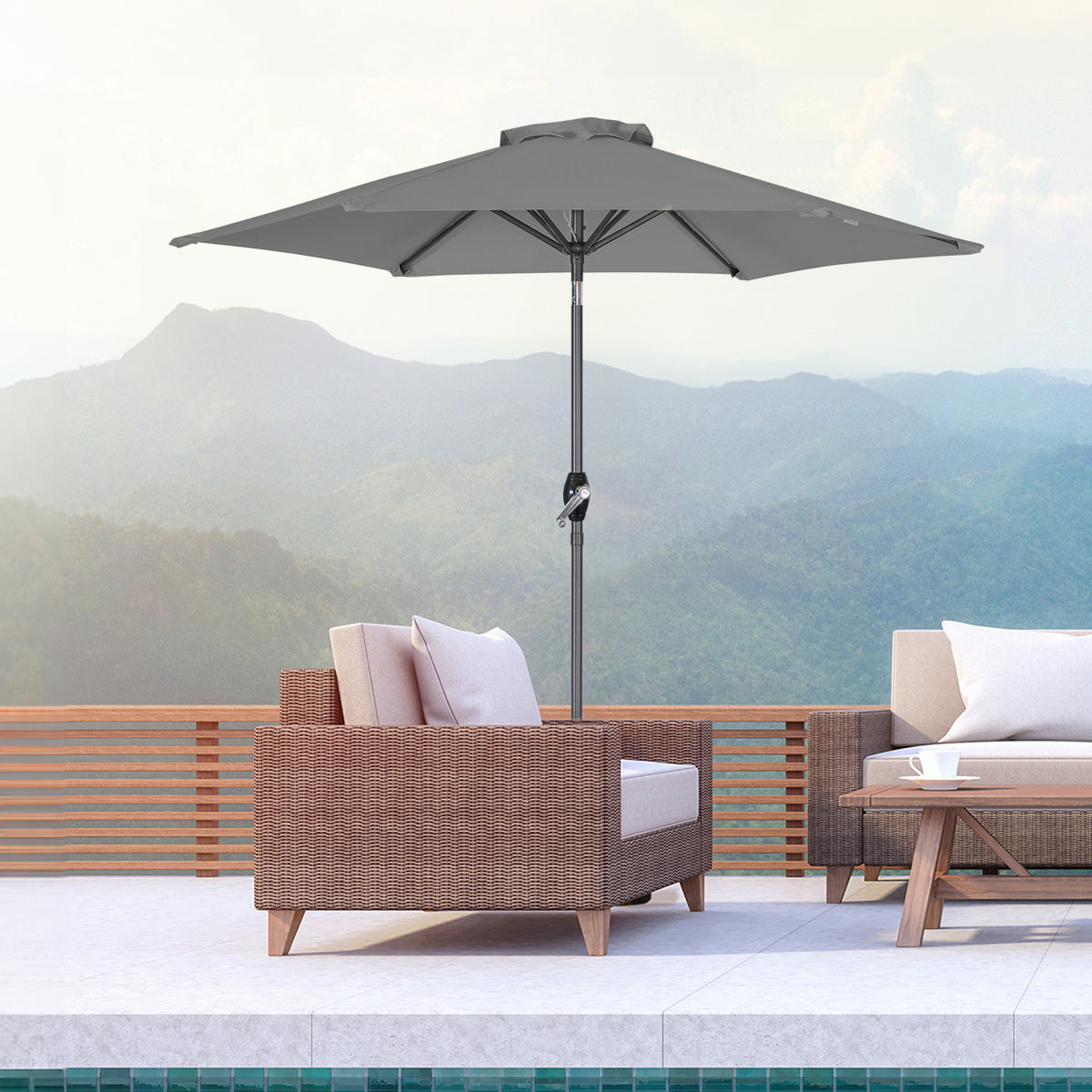 Angel Living Sonnenschirm 2.3M mit Kurbel und Neigbar, Gartenschirm Marktschirm Terrassenschirm Taupe Rund Sonneschirm Sonnenschutz aus Polyester UV50+